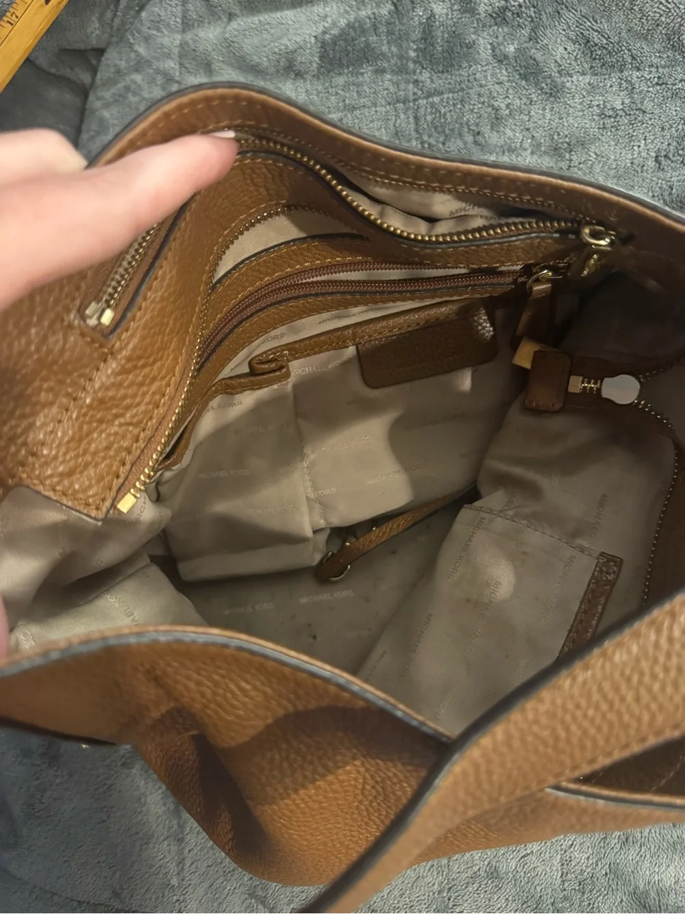 Michael Kors Cognac Pebbled Leather Shoulder Bag with MK Charm